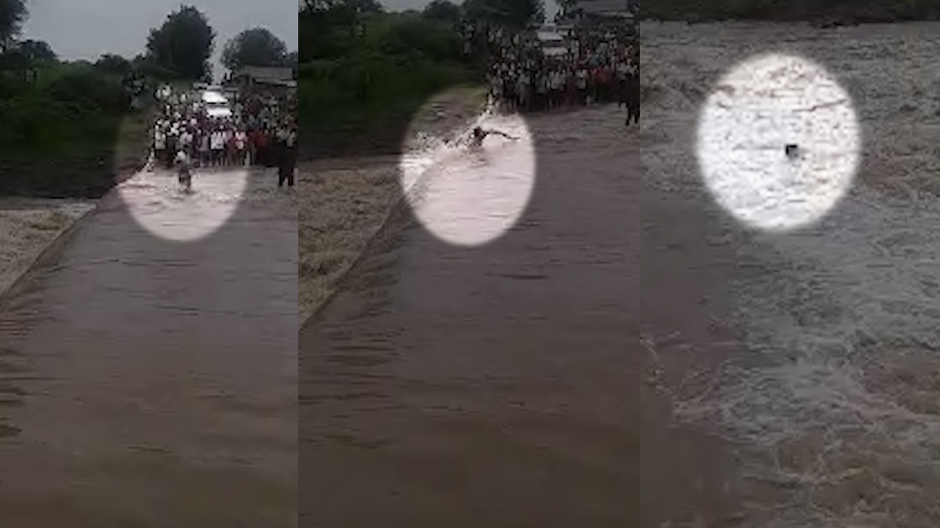 A youth in Jhiriniya village of Khargone district in Madhya Pradesh was swept away while attempting to cross a bridge. The incident was caught on camera.