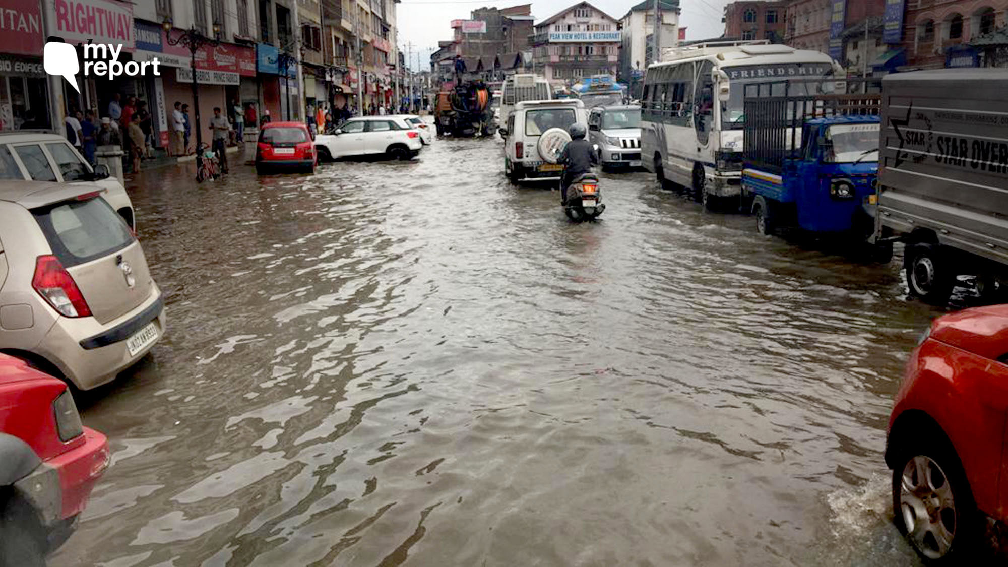 Srinagar’s Lal Chowk turns into a pool during monsoon.