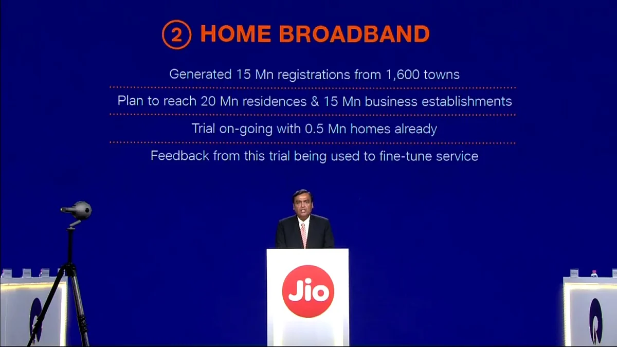 Home broadband from Jio will make its way to consumers in the next 12 months.
