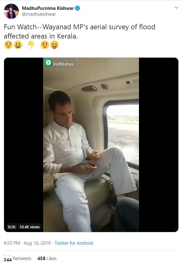  The video is not from Rahul Gandhi’s aerial survey of the Kerala floods, but from his 2019 election campaign in UP.