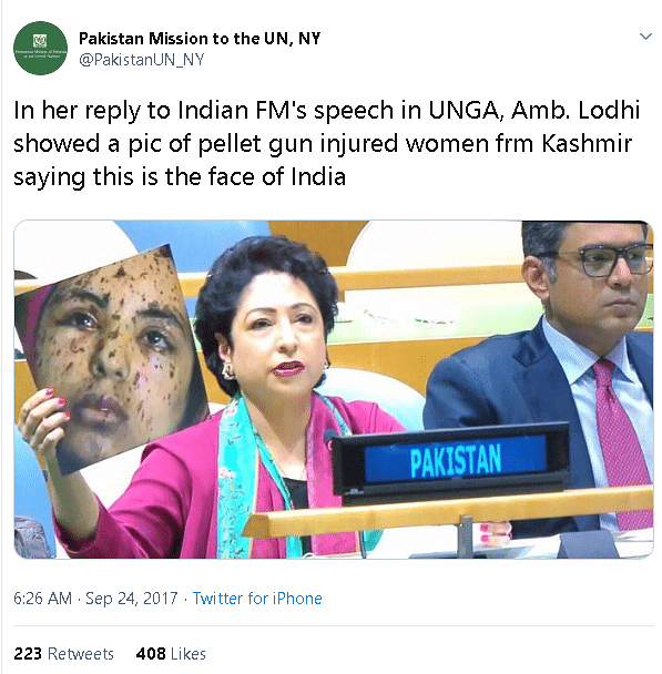 Pakistan’s Permanent Representative to UN, Maleeha Lodhi, had also claimed that the image is from Kashmir in 2017.