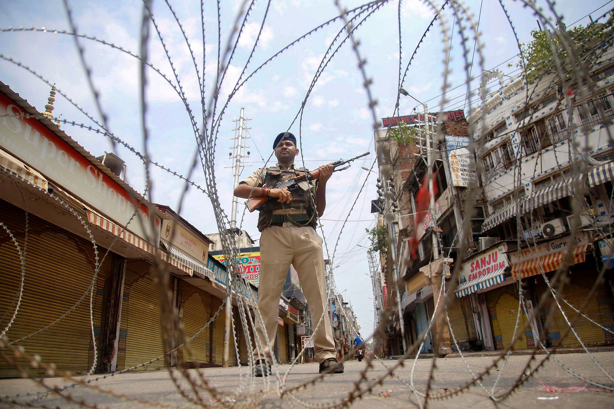 CRPF personnel stand guard during restrictions at Raghunath Bazar in Jammu. Image used for representational purposes.