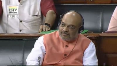 New Delhi: Union Home Minister Amit Shah during a discussion on the Jammu and Kashmir Reorganisation Bill 2019 and the Jammu and Kashmir Reservation (Second Amendment) Bill 2019 in the Lok Sabha, on Aug 6, 2019. (Photo: IANS/LSTV)