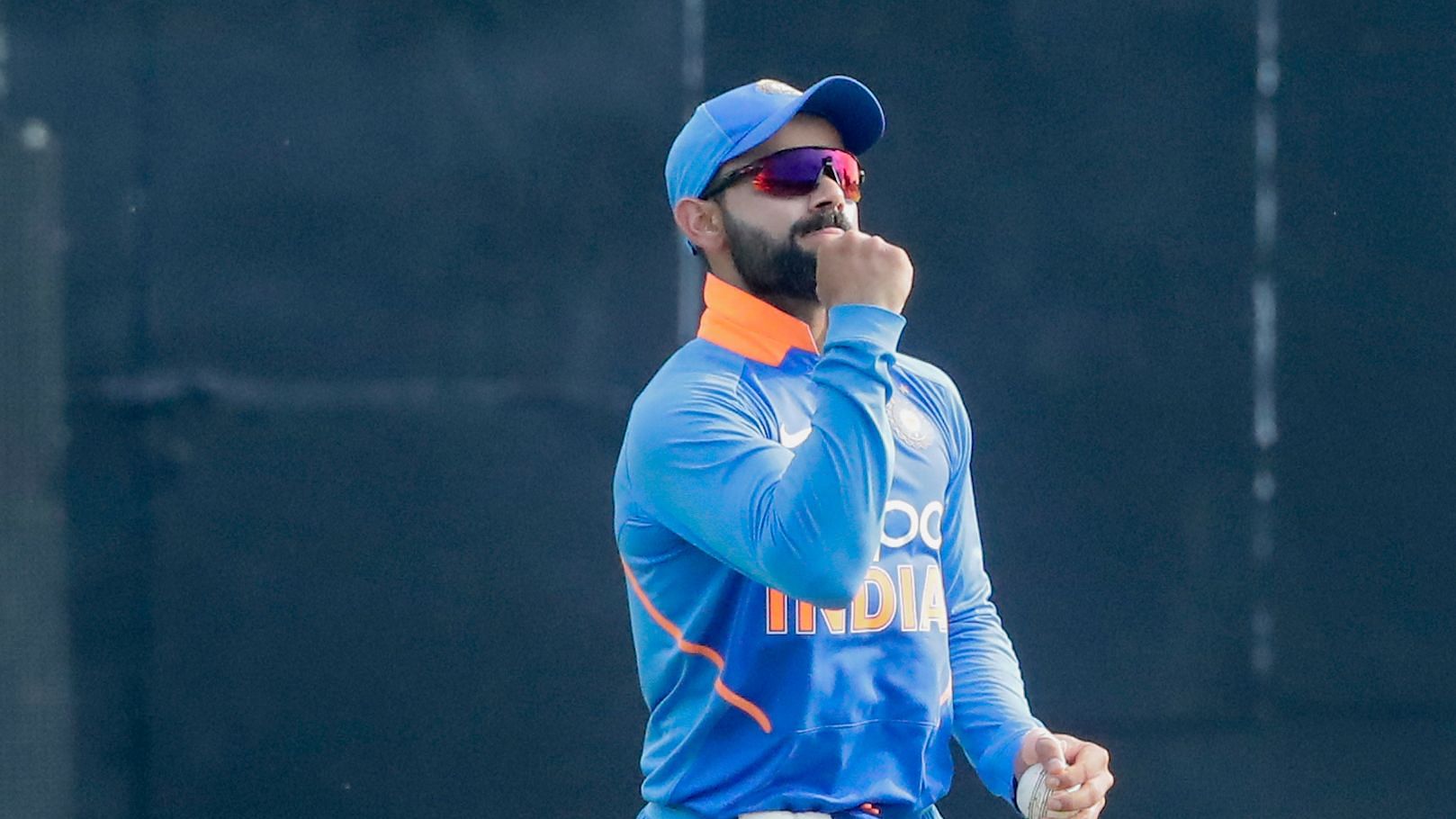 India captain Virat Kohli celebrates after a catch to dismiss West Indies Shimron Hetmyer for 18 runs during their second One-Day International cricket match in Port of Spain, Trinidad, Sunday, Aug. 11, 2019.&nbsp;
