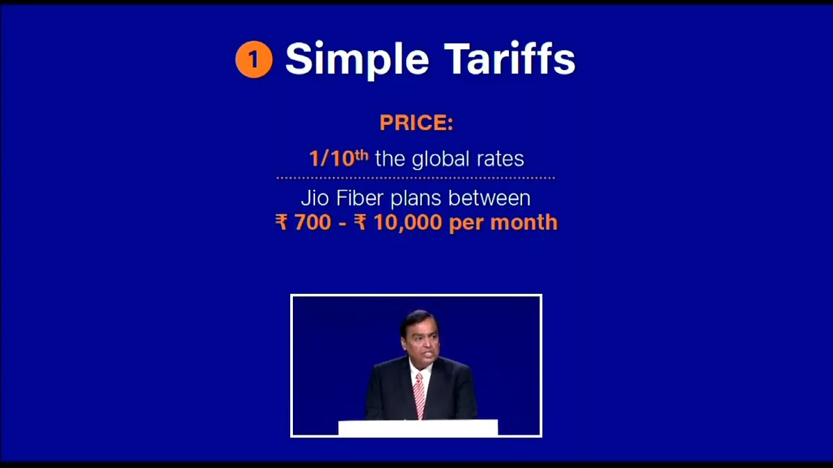 Mukesh Ambani, announcing Jio Fiber pricing in India.