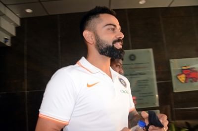 Mumbai: Indian captain Virat Kohli arrives to address a press conference ahead of the team