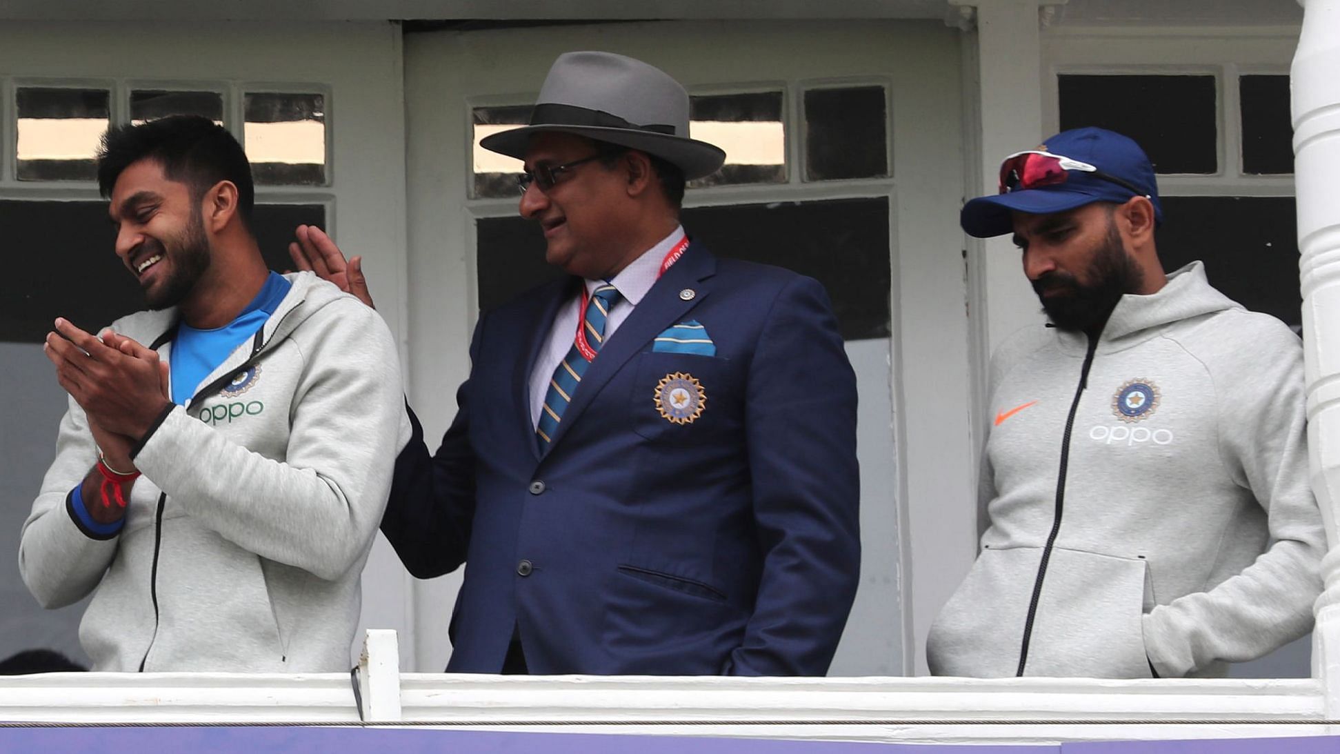 Indian Team manager Sunil Subramanium (second from right) with Team India cricketers  during the World Cup in England and Wales.