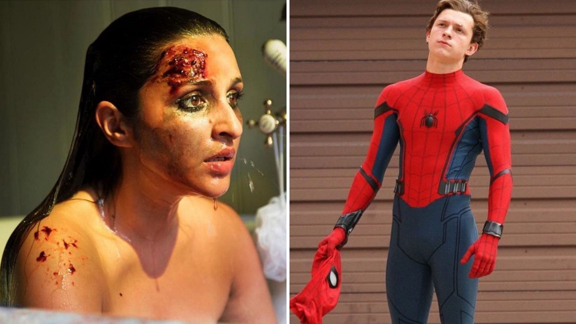 Parineeti in <i>The Girl on the Train </i>(L) and Tom Holland in <i>Spider-Man </i>(R)