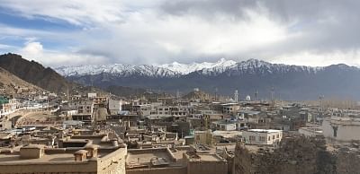Leh: A view of the snow-covered mountains in Leh, Jammu and Kashmir. A high-desert city in the Himalayas, Leh is the capital of the Leh region in northern IndiaÃƒÂ¢Ã‚Â€Ã‚Â™s Jammu and Kashmir. It is known for its Buddhist sites and nearby trekking areas. (Photo: Pranay Bhardwaj/IANS)