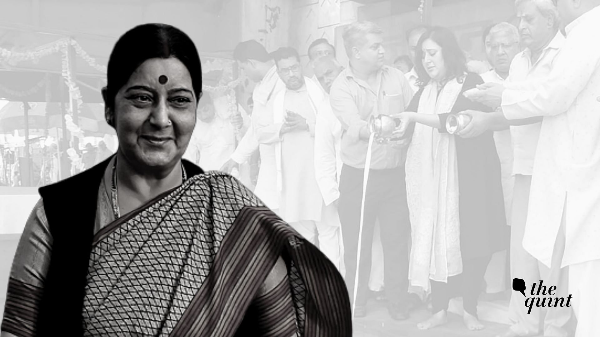 Sushma Swaraj’s ashes were immersed in Ganga by her daughter Bansuri Swaraj in Hapur on Thursday, 8 August.