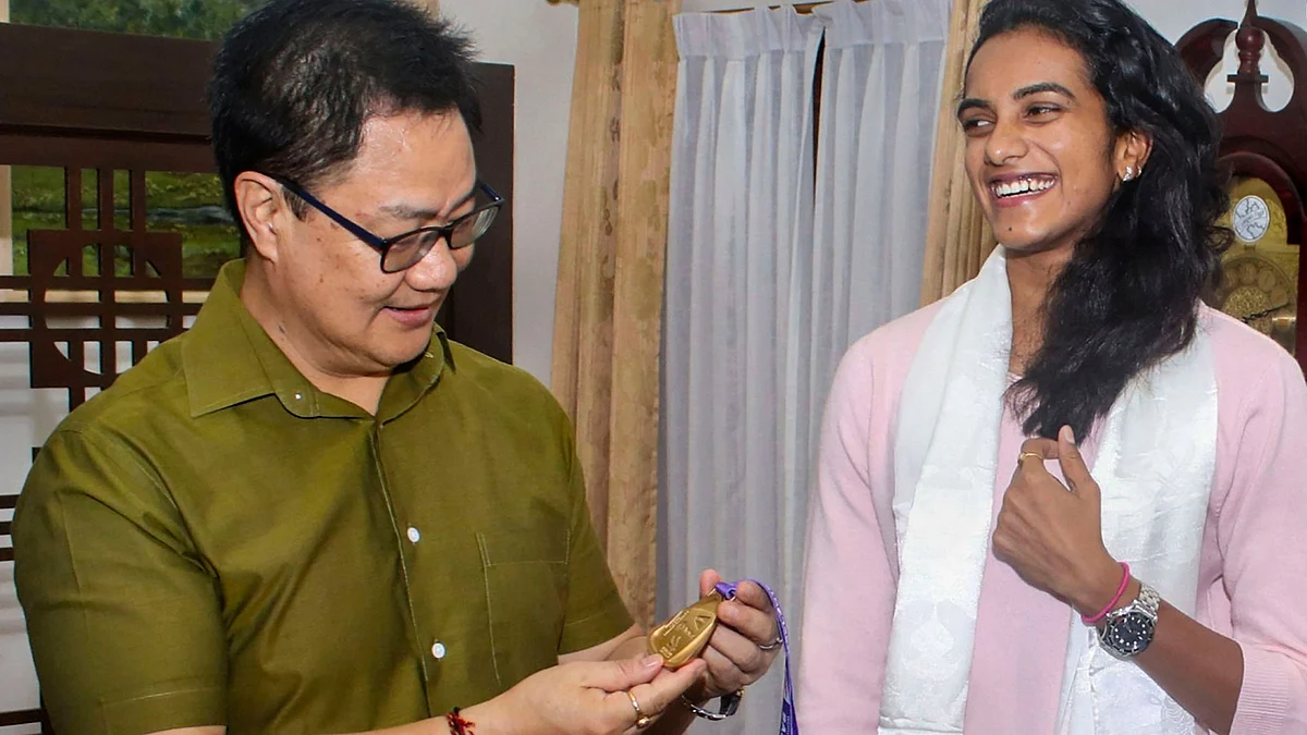 Sports Minister Kiren Rijiju presented Sindhu with a Rs 10 lakh cheque for her historic triumph at the World Championships in Basel.