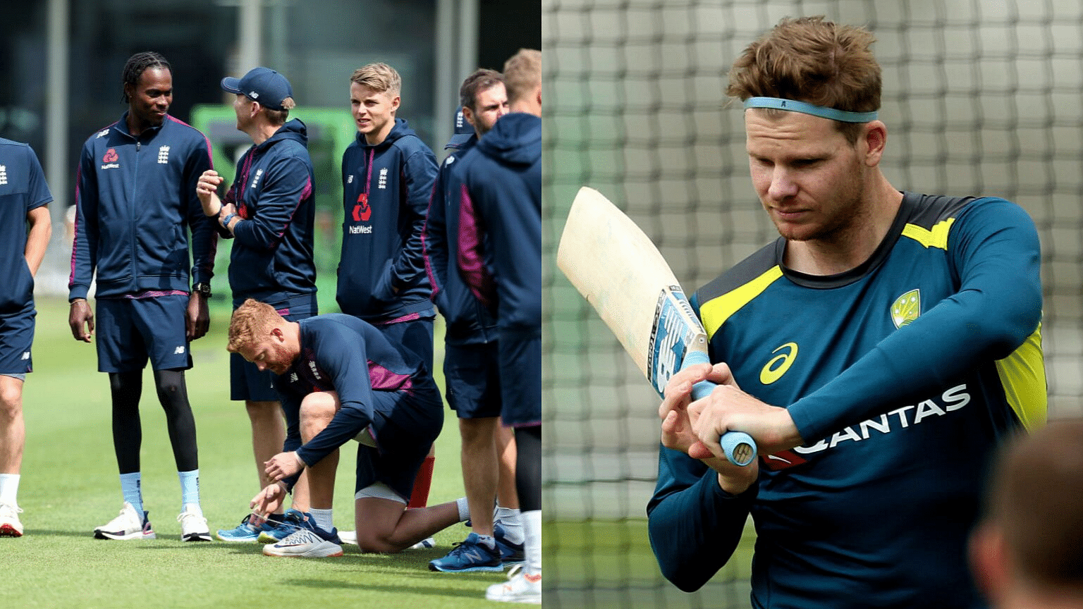Australia’s Steve Smith (right) and the English team during their practice session ahead of the second Test at Lord’s in London.&nbsp;
