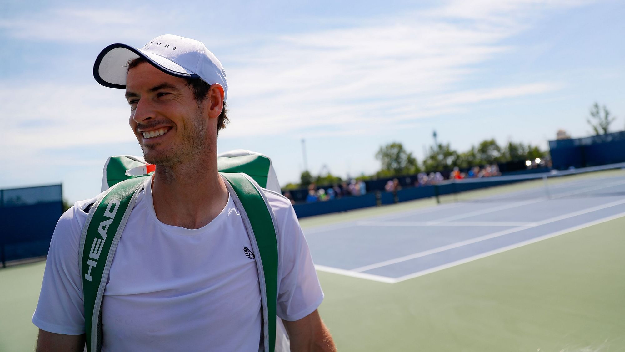 Andy Murray, of Britain, smiles after practice at the Western &amp; Southern Open tennis tournament, Sunday, Sunday, Aug. 11, 2019, in Mason, Ohio.&nbsp;