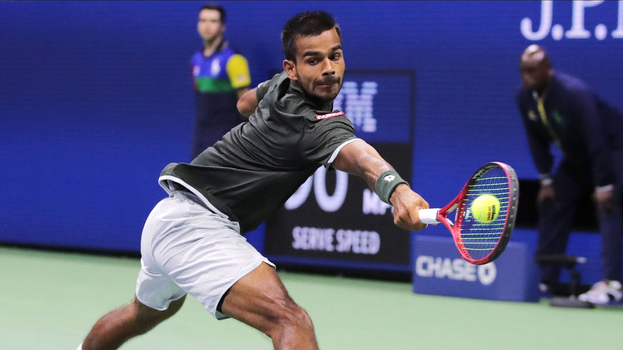 Sumit Nagal earned his first-ever Davis Cup win, beating Hufaiza Mohammed Rehman 6-0 6-2 in the second singles 