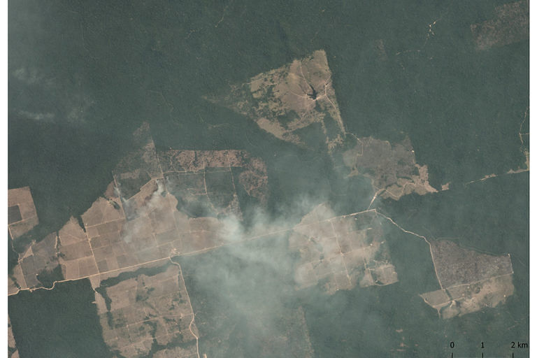 Planet image of fires in the Amazon at GPS point -6.43, -55.07. &nbsp;
