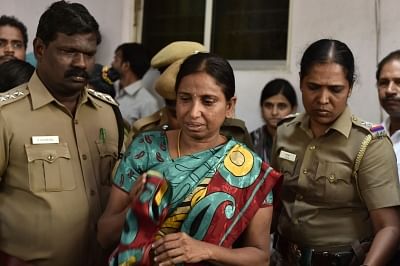 Chennai: Nalini Sriharan, a convict in the Rajiv Gandhi assassination case who is out on one-day parole after her father passed away at her house in Chennai on Feb 24, 2016. (Photo: IANS)