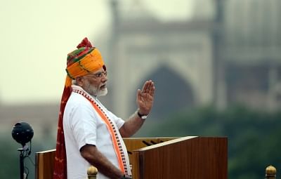 New Delhi: Prime Minister Narendra Modi addresses the nation on the 73rd Independence Day at Red Fort in New Delhi on Aug 15, 2019. (Photo: IANS)