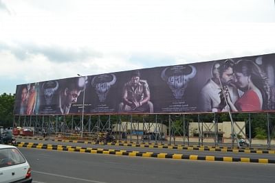 Hyderabad: Hoarding of Telugu film `Asura`. (Photo: IANS)