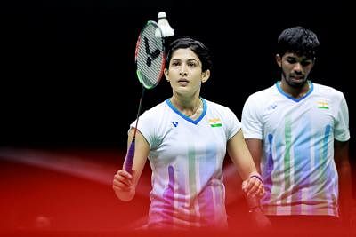 NANNING, May 21, 2019 (Xinhua) -- Ashwini Ponnappa (L)/Satwiksairaj Rankireddy of India compete during the mixed double match against Goh Soon Huat/Lai Shevon Jemie of Malaysia in the group match between India and Malaysia at TOTAL BWF Sudirman Cup 2019 held in Nanning, south China