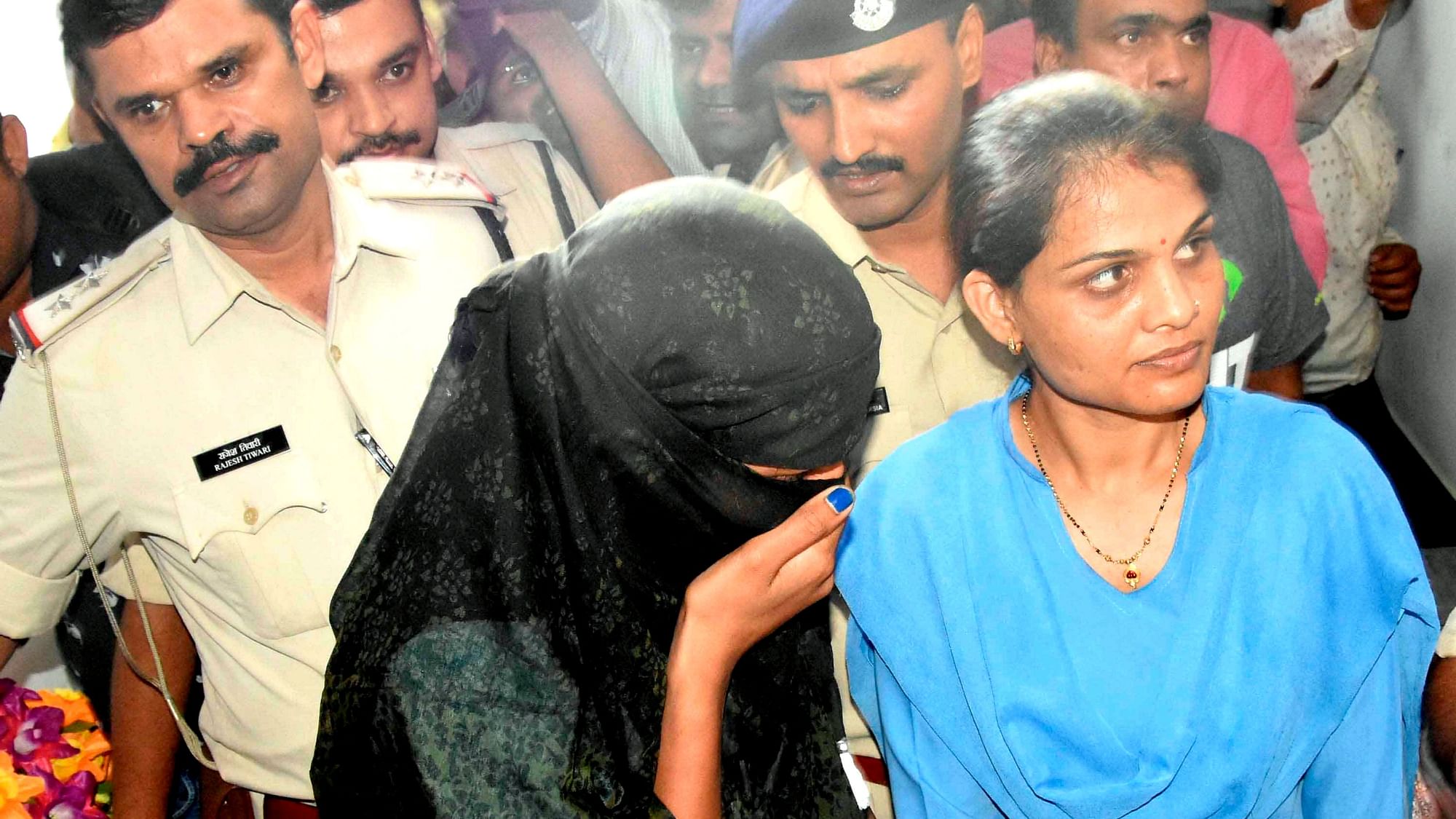 Indore police produce Monica Yadav, one of the accused in the honey-trapping case for spot investigations in Bhopal.