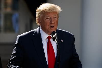 WASHINGTON, Aug. 29, 2019 (Xinhua) -- U.S. President Donald Trump speaks during a ceremony at the White House in Washington D.C., the United States, on Aug. 29, 2019. The U.S. government on Thursday announced to establish the U.S. Space Command to defend its interests in space. (Photo by Ting Shen/Xinhua/IANS)