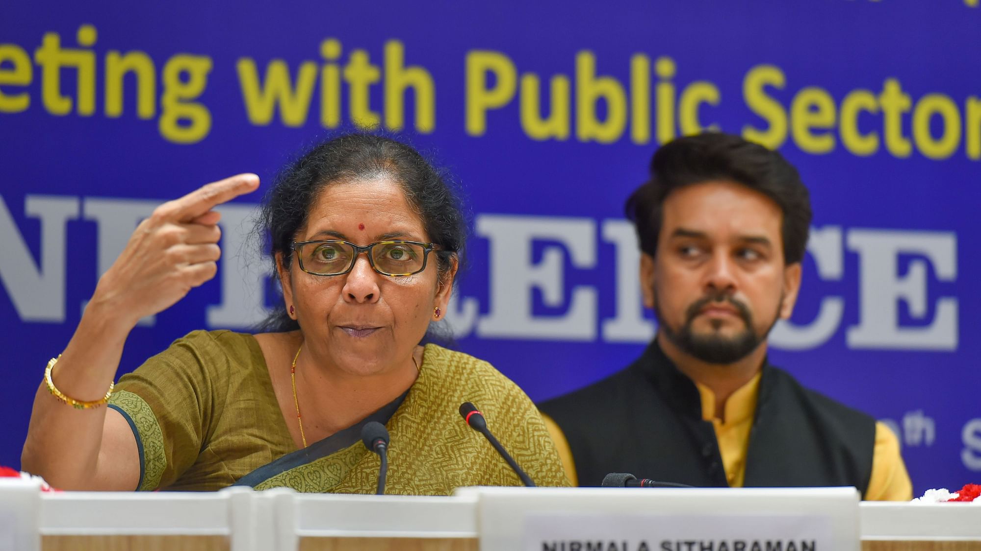 Finance minister Nirmala Sitharaman (left) with MoS for finanace Anurag Thakur.