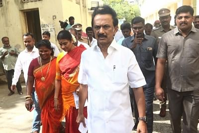 Chennai: DMK President and Leader of Opposition M.K. Stalin arrives to cast his vote for the second phase of 2019 Lok Sabha elections in Chennai, on April 18, 2019. (Photo: IANS)