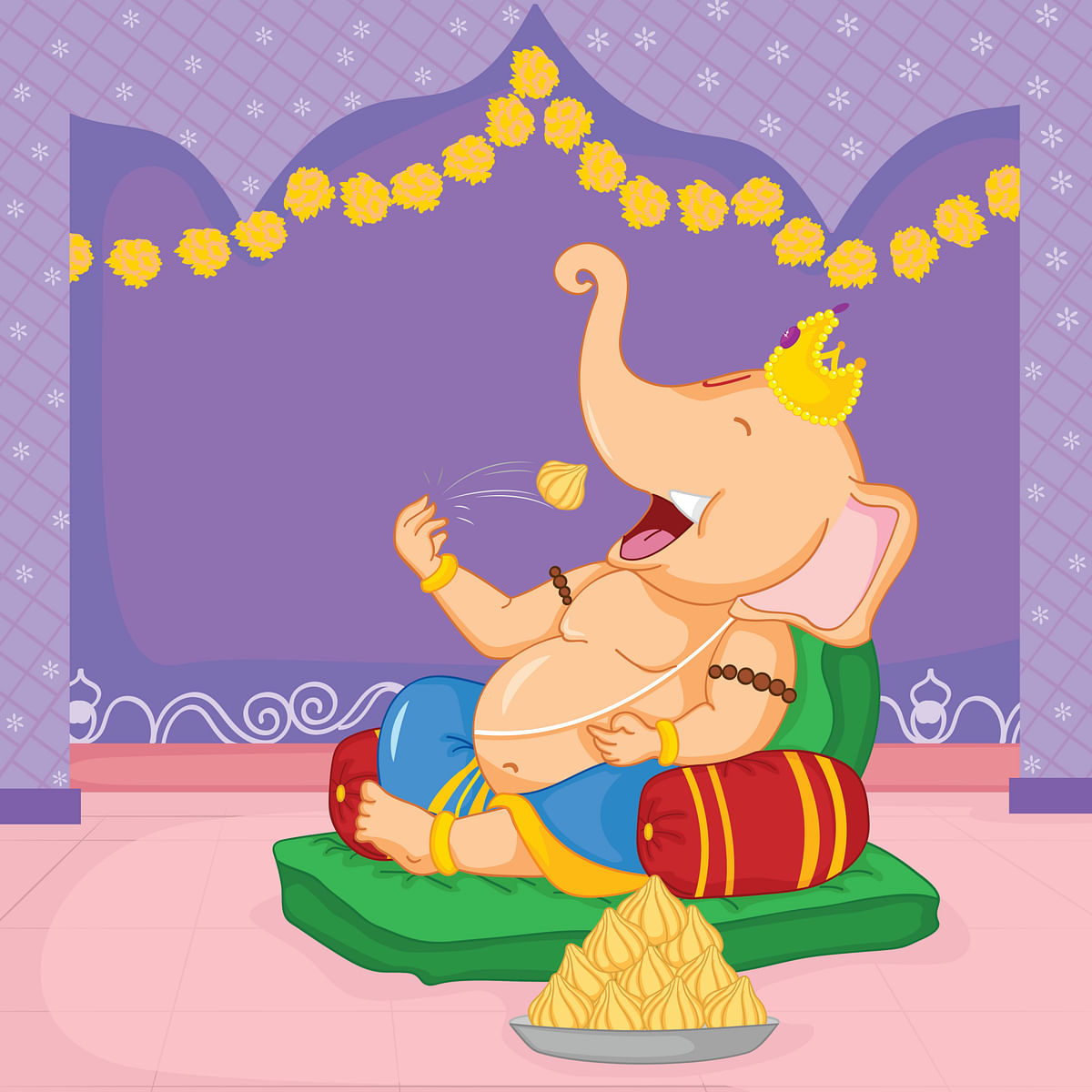 Lord Ganesha is offered Modaks as bhog during the puja.