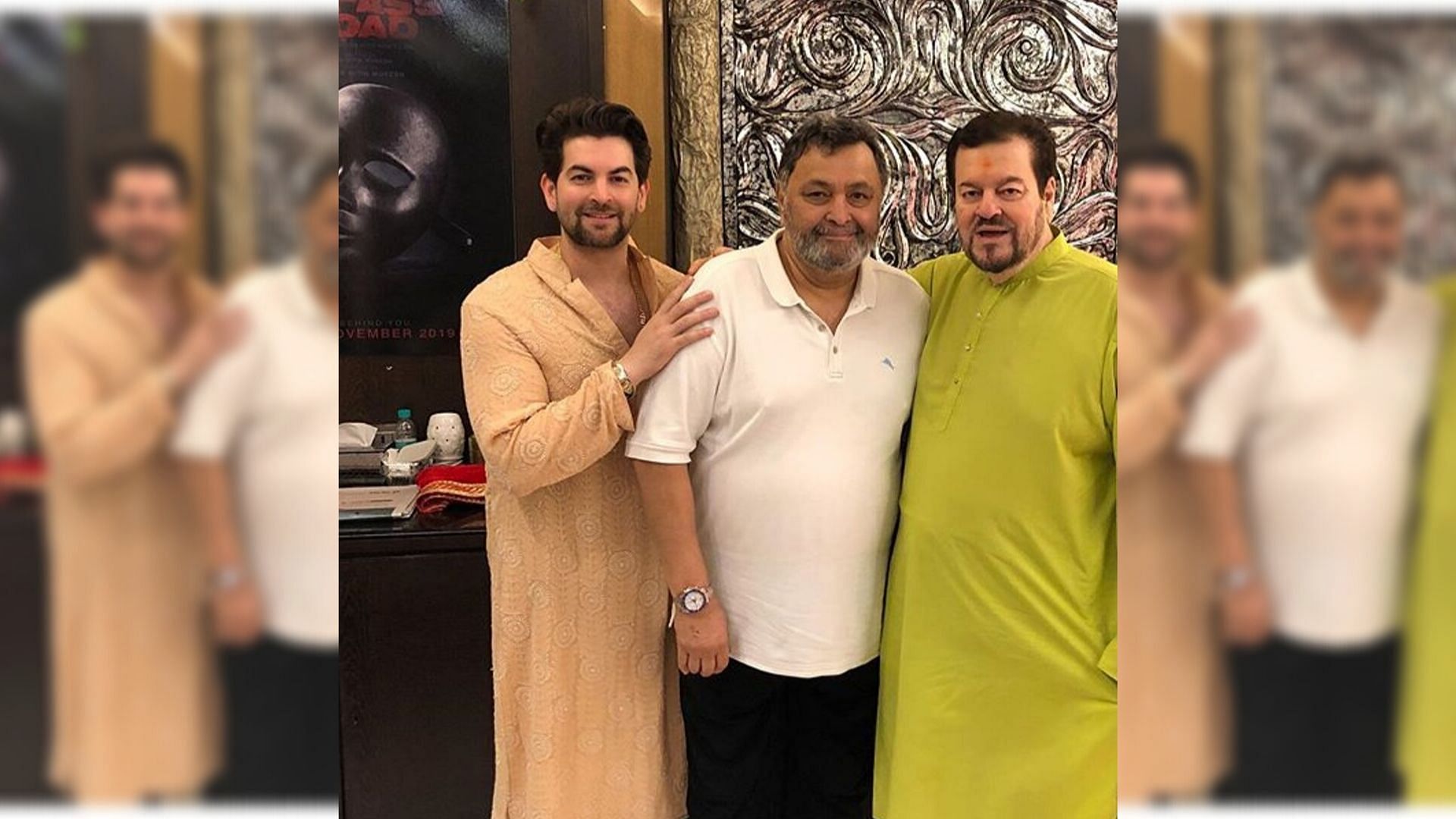 Rishi Kapoor celebrates Ganpati with Neil Nitin Mukesh and his father Nitin Mukesh.