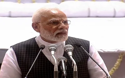 New Delhi: Prime Minister Narendra Modi addresses during a condolence meet organised in the remembrance of Former Finance Minister Arun Jaitley, in New Delhi on Sep 10, 2019. (Photo: IANS)