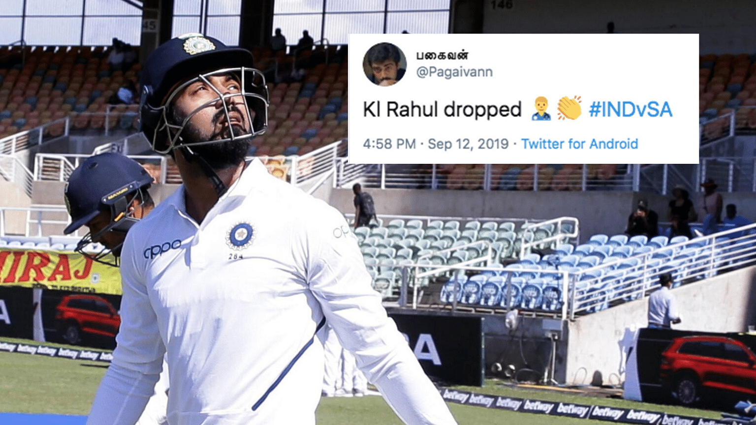 Opener KL Rahul was dropped from India’s Test squad for the three-match series against South Africa.