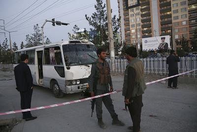 KABUL, Aug. 4, 2019 (Xinhua) -- Afghan security force members inspect the site of a blast in Kabul, capital of Afghanistan, Aug. 4, 2019. At least two people were killed and four others injured as a blast rocked the Afghan capital of Kabul on Sunday, Interior Ministry spokesman Nasrat Rahimi said. (Xinhua/Rahmatullah Alizadah/IANS)