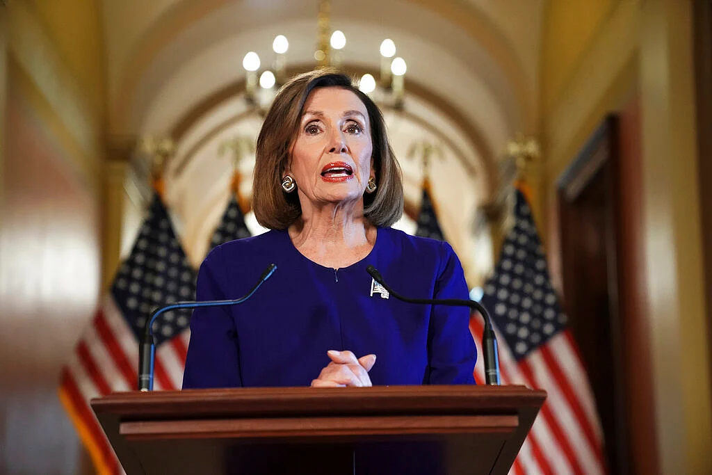 House Speaker Nancy Pelosi of California, reads a statement announcing a formal impeachment inquiry into President Donald Trump, on Capitol Hill in Washington, on Tuesday, 24 Sept 2019. 