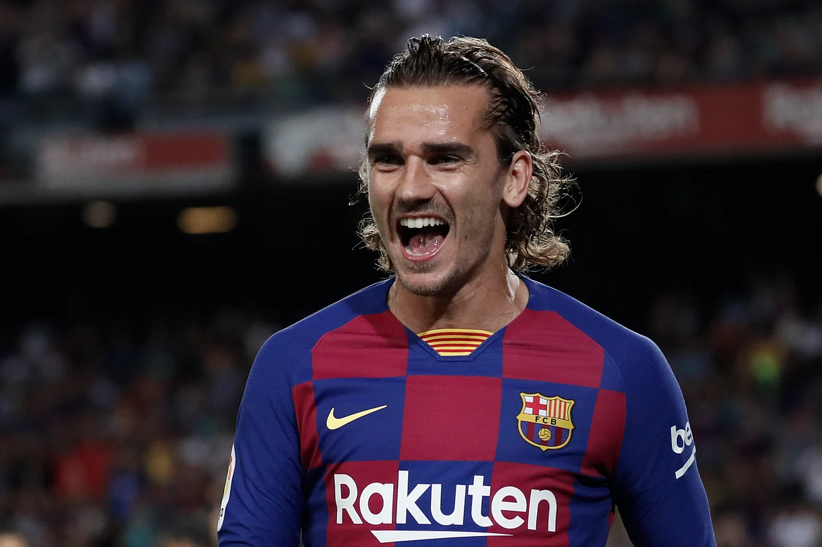Barcelona’s Antoine Griezmann celebrates after scoring the opening goal during the Spanish La Liga soccer match between FC Barcelona and Villarreal CF at the Camp Nou stadium in Barcelona, Spain, Tuesday, Sep. 24, 2019. 
