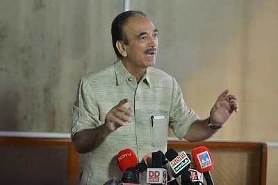 New Delhi: Leader of Opposition in Rajya Sabha Ghulam Nabi Azad talks to press at Parliament in New Delhi on Aug 6, 2019. (Photo: IANS)
