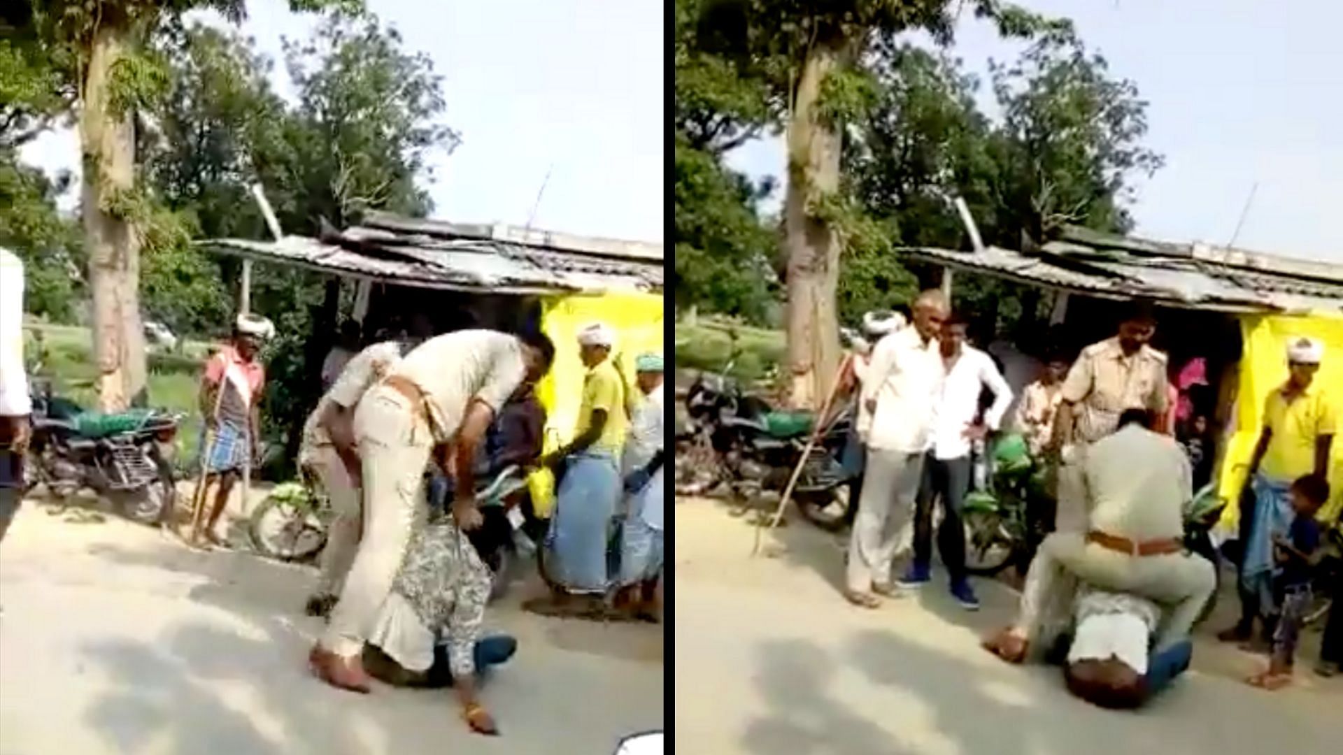 A man was thrashed, dragged on road and slapped by two policemen in Uttar Pradesh’s Siddharth Nagar district on Tuesday,10 September.