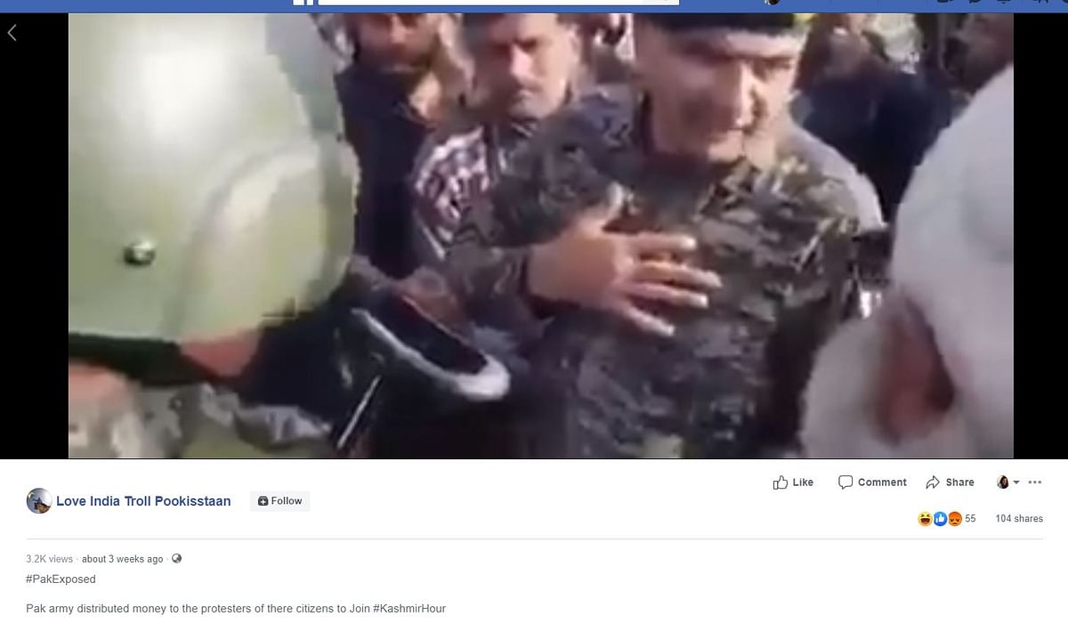 The video of Pakistani Army personnel distributing money among the protesters has nothing to do with Kashmir.