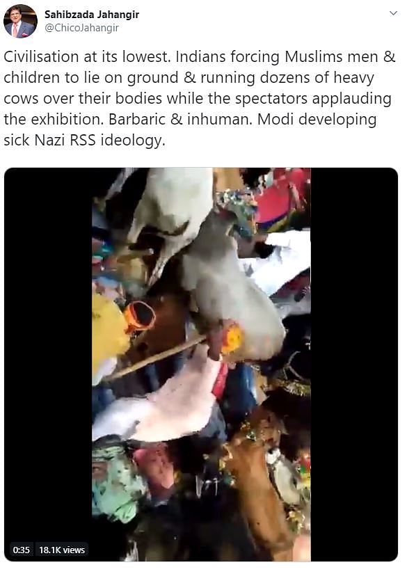 The video is from Madhya Pradesh’s Ujjain where people let cows run over them as part of a Diwali ritual.