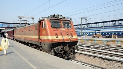 An engine of Indian Railways at New Delhi Railway Station.&nbsp;
