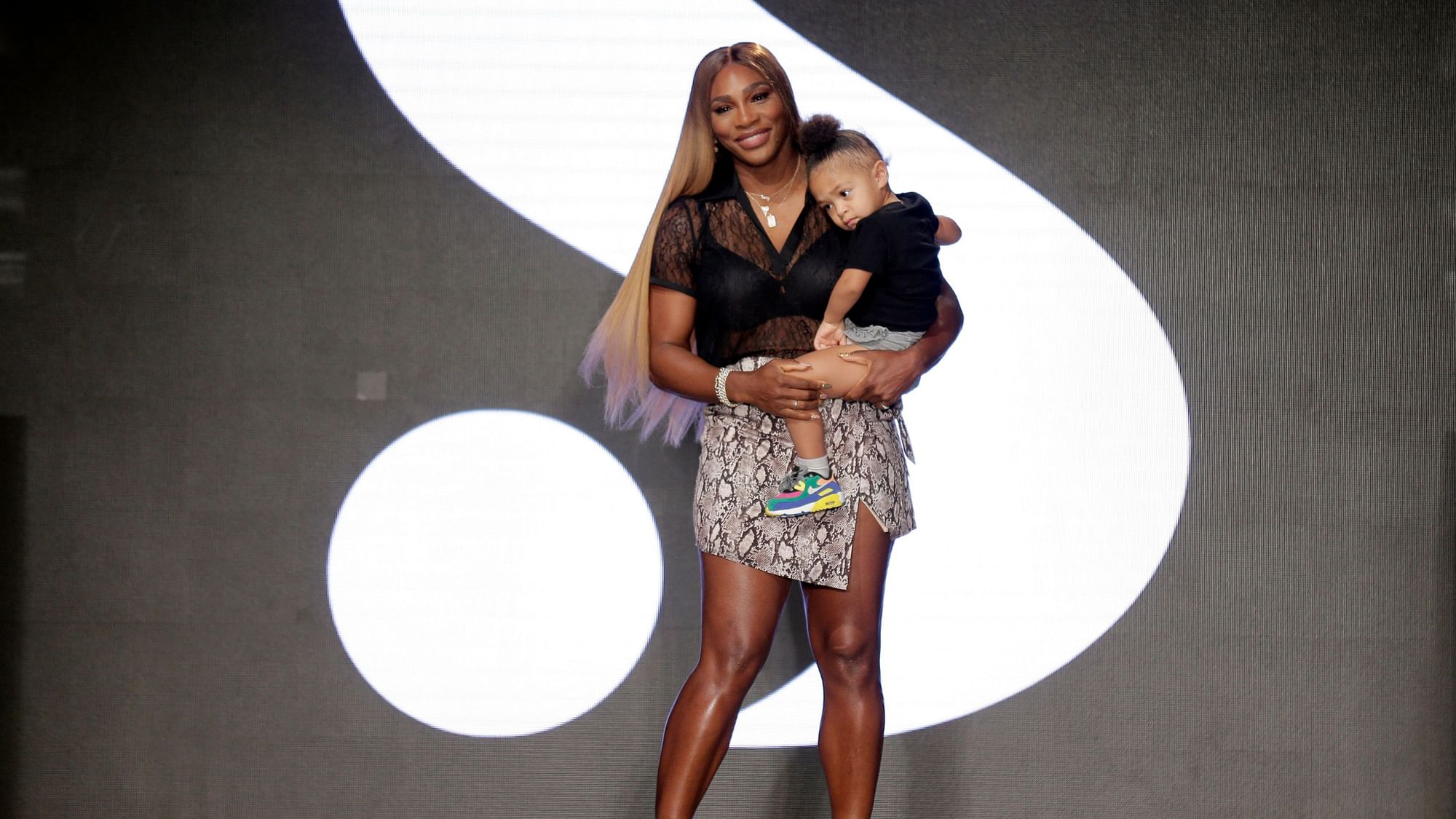 Serena Williams holds her daughter Alexis Olympia Ohanian Jr. after showing her clothing line during New York’s Fashion Week in New York, Tuesday, Sept. 10, 2019.