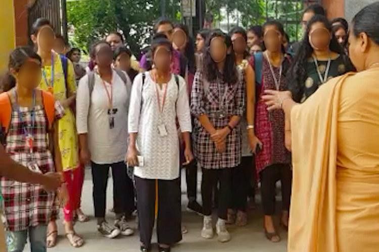 A video showed Principal Sister Sandra Horta questioning a group of students whose kurtas were above their knees.