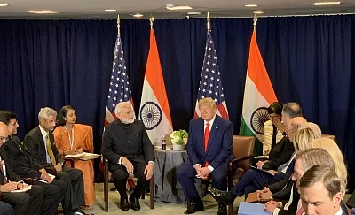 United Nations: Prime Minister Narendra Modi and US President Donald Trump during a meeting on the sidelines of the UNGA74 at United Nations on Sep 24, 2019. (Photo: IANS/PMO)
