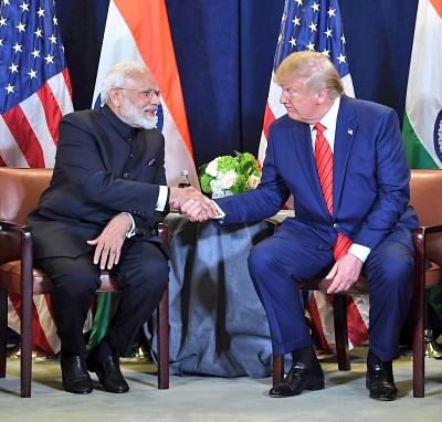 Prime Minister Narendra Modi and US President Donald Trump during a meeting on the sidelines of the UNGA74 at United Nations on Sep 24, 2019. (Photo: IANS/MEA)