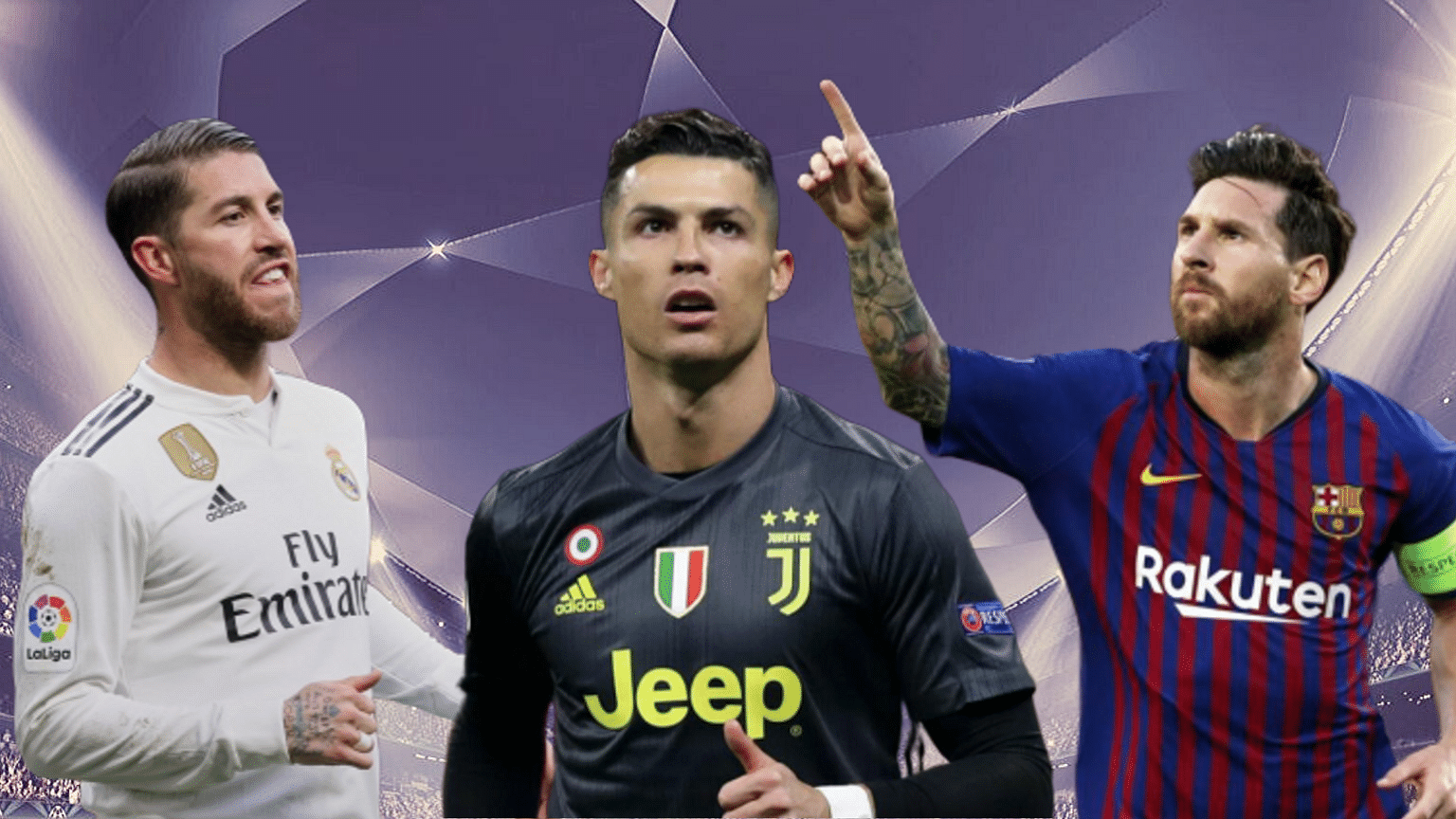 From left to right: Sergio Ramos (Real Madrid), Cristiano Ronaldo (Juventus) and Lionel Messi (Barcelona).
