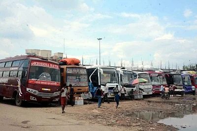 Patna: Buses remain parked at a Mithapur Bus Stand during a strike called by All India Coordination Committee of Road Transport Workers