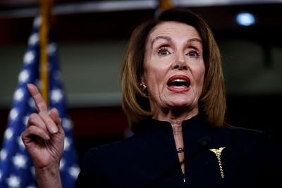 WASHINGTON, Feb. 14, 2019 (Xinhua) -- U.S. House Speaker Nancy Pelosi speaks during a press conference on Capitol Hill in Washington D.C., the United States, on Feb. 14, 2019. U.S. President Donald Trump is prepared to sign a bipartisan bill on spending and border security to avert another government shutdown, but also declare a national emergency to obtain funds for his long-promised border wall, the White House said Thursday. Nancy Pelosi, the top Democrat in the House, said her party is "revi