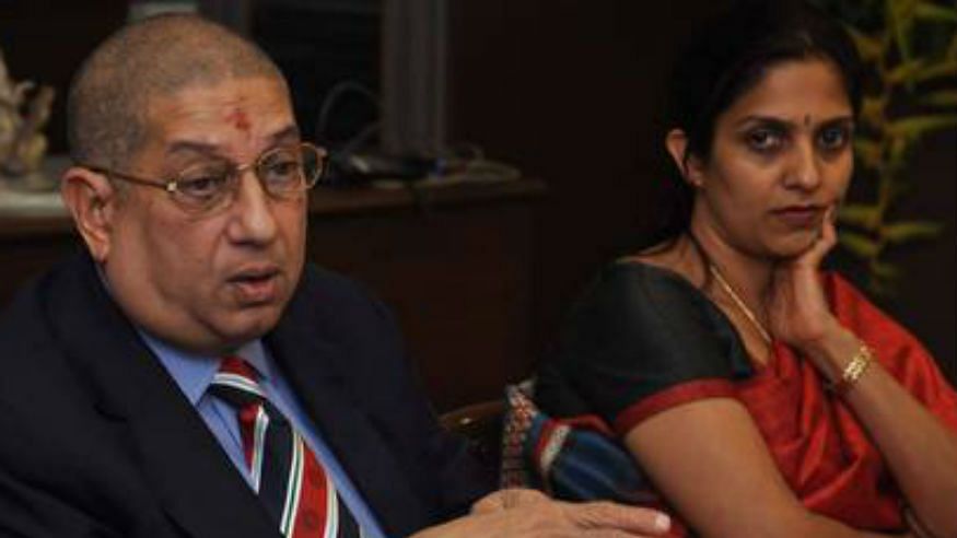 N Srinivasan with daughter Rupa Gurunath who is the President of the Tamil Nadu Cricket Association.