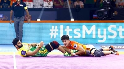 Pune: Players in action during Pro Kabaddi Season 7 match between Puneri Paltan and Patna Pirates at Shree Shiv Chhatrapati Sports Complex in Pune on Sep 15, 2019. (Photo: IANS)