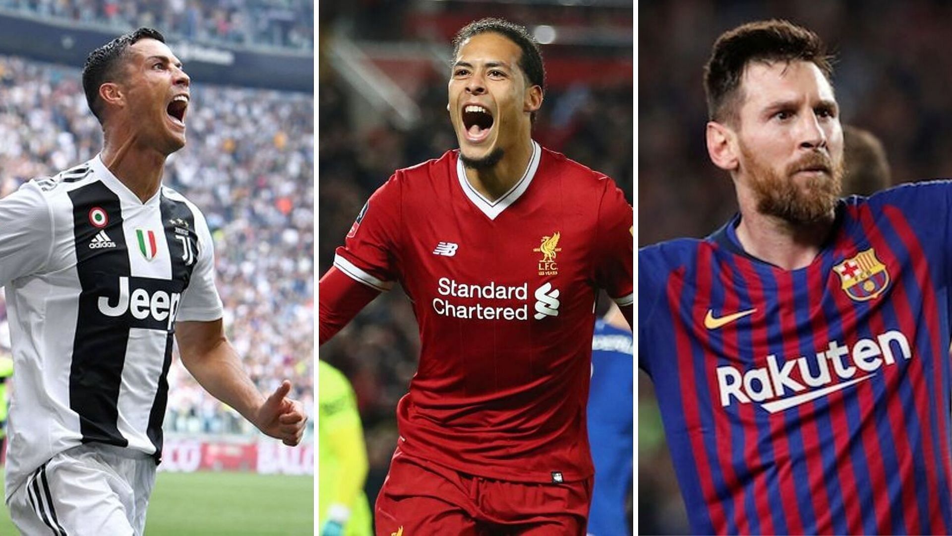From left to right: Cristiano Ronaldo, Virgil Van Dijk and Lionel Messi.
