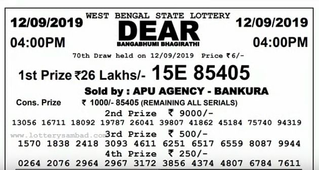 The first prize winner of the Dear Bangabhumi Bhagirathi Lottery will win a sum of Rupees 26 lakhs